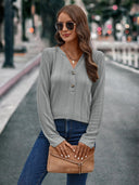 Textured Long Sleeve Blouse with Button Accents