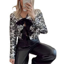 Chic Bow Detail Glitter Blouse for Women