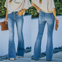 Chic Women's High-Waist Flared Jeans with Decorative Buttons
