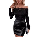Ladies Blouse with Lace Neckline and Glitter Accents