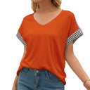 Women's V-Neck Striped Sleeve T-Shirt - Relaxed Fit