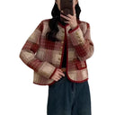 Chic Women's Blazer with Check Print and Button Accents