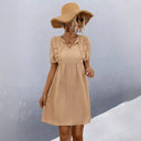 Chic Women's Pleated Dress with Ruffle Accents