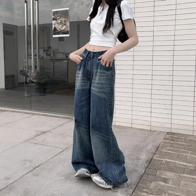 High-Waisted Wide-Leg Jeans with Unique Wash for Women