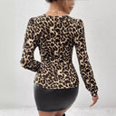 Lace Trim Leopard Print Women's Blouse