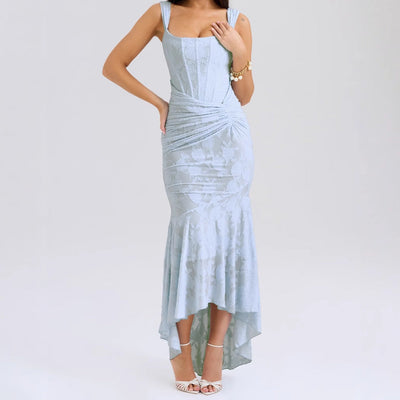 Chic Asymmetrical Lace Dress with Gathered Accents