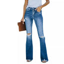 High-Waisted Flared Jeans with Trendy Distressed Design