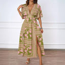 Chic Women's V-Neck Maxi Dress with Statement Sleeves