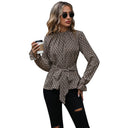 Chic Women's Blouse with Tie Belt and Long Sleeves
