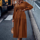 Chic Women's Dress with Fitted Belt & Button Detail