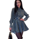 Chic Denim Button Dress with Stylish Belt