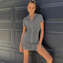 Stylish Short Sleeve Dress with Ruching and Button Accents
