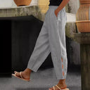 Chic Linen Pants with Side Slits and Elastic Waist
