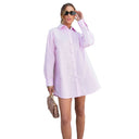 Chic Women's Button-Up Shirt Dress with Stylish Sleeve Accents