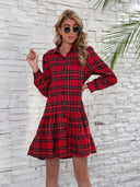 Chic Women's Checkered Dress with Ruffled Blouse Style