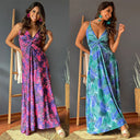 Chic Women's Maxi Dress with V-Neck & Wrap Design