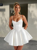 Chic A-Line Mini Dress with Spaghetti Straps