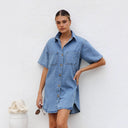 Stylish Women's Denim Shirt Dress with Pockets