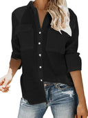 Summer Blouse for Women with Rolled Sleeves & Dual Pockets