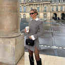 Chic Women's Checkered Blouse Jacket with Shawl Collar