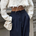 Chic High-Waisted Striped Fabric Pants for Women