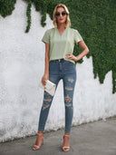 Women's V-Neck Blouse in Flowing Fabric