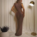Chic Evening Dress with Deep V-Neck and Stylish Draping