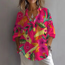 Floral Print Women's Blouse with Button Placket