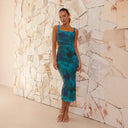 Stylish Midi Dress with Side Slit and Shoulder Straps