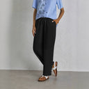Relaxed Fit Women's Leisure Pants with Elastic Waist and Decorative Button Accents