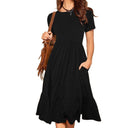 Chic Women's Midi Dress with Pockets and Ruffle Design