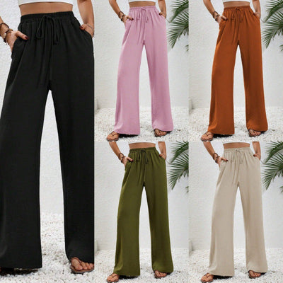 Chic Palazzos with Elastic Waist and Pocket Design