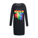 Trendy Women's Long Sleeve Graphic Dress with Pockets