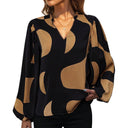 Chic Geometric Pattern V-Neck Blouse for Women