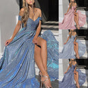 Glamorous Evening Dress with Shimmering Bodice and Floral Accents