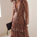 Women's Ruffle Maxi Dress with V-Neck Design