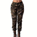 Camouflage Cargo Pants for Women with Elastic Waist