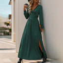 Chic Women's Maxi Dress with Deep V-Neck Ruching