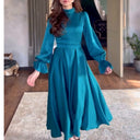 Chic Evening Dress with Puff Sleeves and High Collar