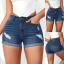 High-Waisted Denim Shorts with Distressed Style