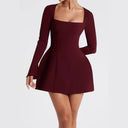 Chic Square Neck Mini Dress with Flared Sleeves