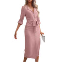 Chic Women's Knee-Length Shirt Dress with Waist Belt