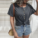 Women's Short-Sleeve T-Shirt with Wooden Buttons