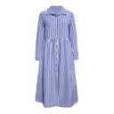 Chic Women's Vertical Striped Shirt Dress with Button Placket