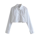 Chic Cropped Blouse with Classic Collar and Stylish Pockets