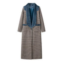 Chic Longer Blazer with Check Pattern & Fluffy Collar