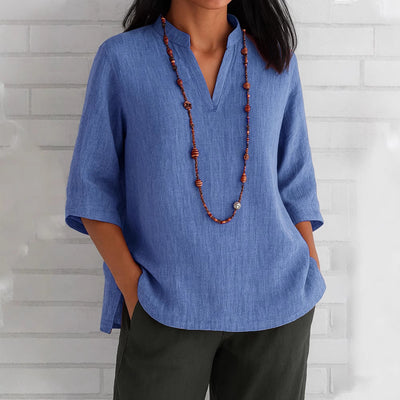 V-Neck Women's Blouse with Side Pockets