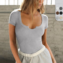 Chic Women's Short Sleeve Bodysuit with Deep Neckline