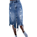 Trendy Women's Frayed Hem Denim Skirt