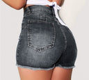 High-Waisted Frayed Hem Denim Shorts for Women